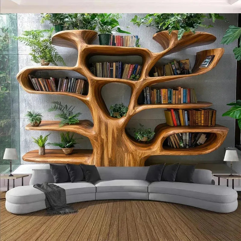 Tree Shaped Bookshelf Tapestry